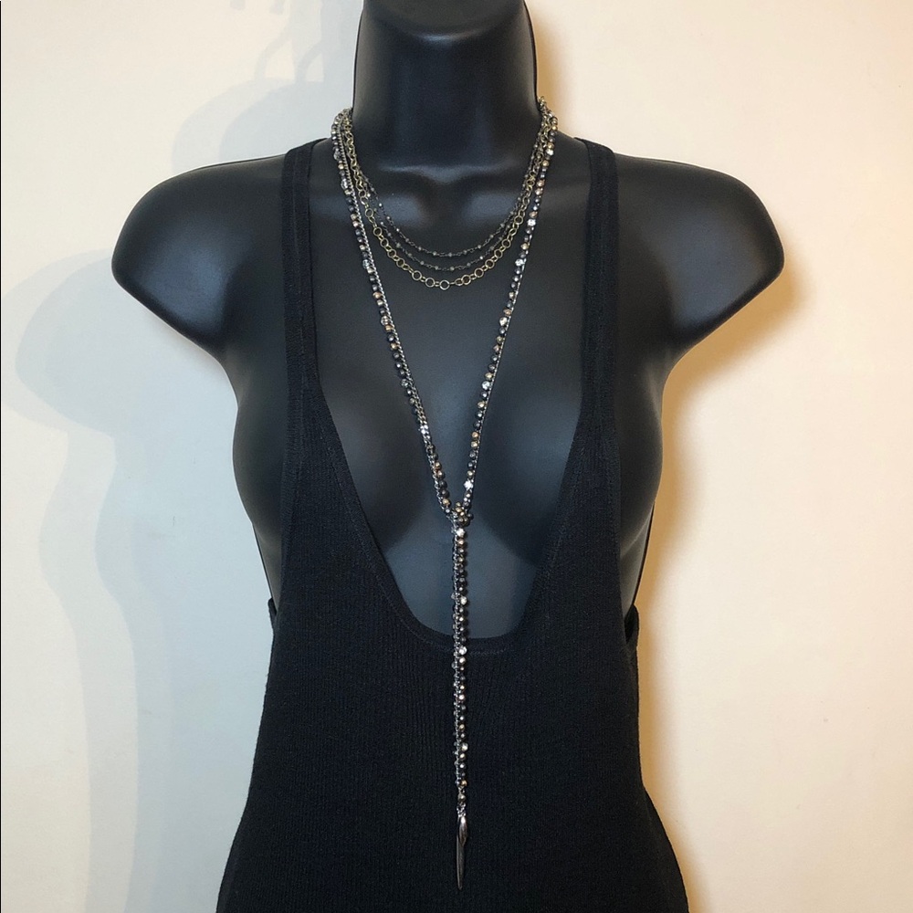 Stella & Dot Zoe Lariat Necklace Silver Free Layered Chain Necklace